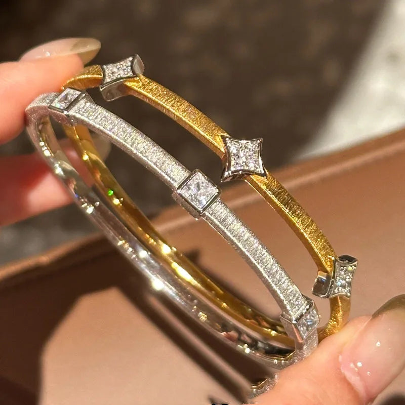 High quality fashion brushed square diamond bracelet for women silver 925 elegant luxury rhombus bangles banquet jewelry gift