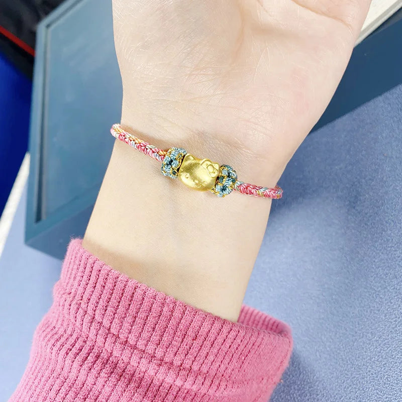 Handmade Peach Blossom Knot Hand Eight Stranded Braid Four Sided Buddha Semi Finished Braided Rope Bracelet With Bead Pendant  H