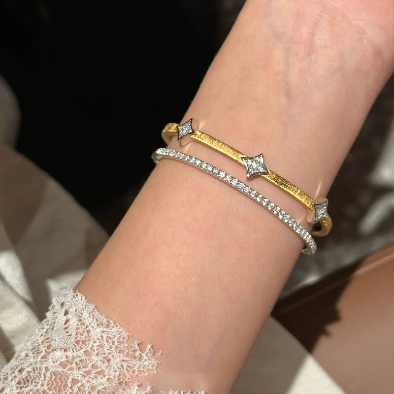 High quality fashion brushed square diamond bracelet for women silver 925 elegant luxury rhombus bangles banquet jewelry gift